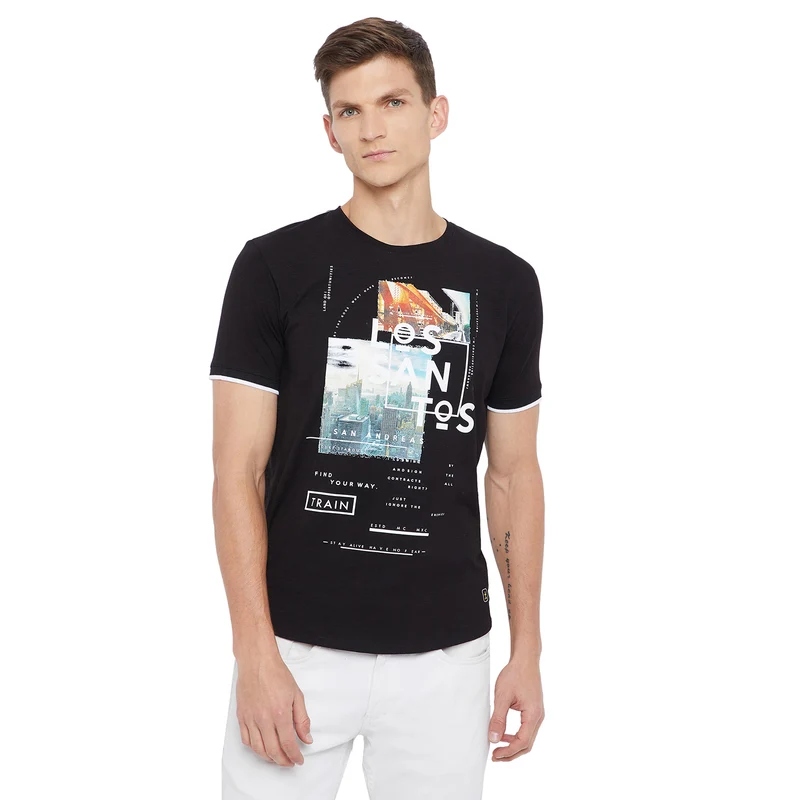 Duke Men Half Sleeve T-Shirt (LF4473) Black / XL / Printed
