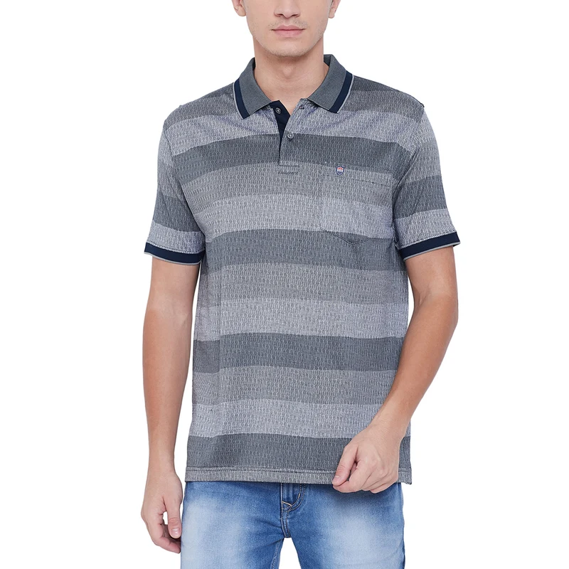 Duke Urban Men Half Sleeve Cotton Tshirt (LF4515) Navy / XL / Striped