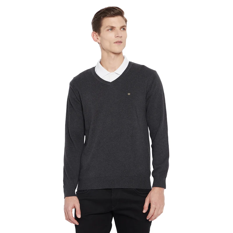 Duke Stardust Men Full Sleeve V Neck Sweater (SDS461) XXL / Anthra / Solid