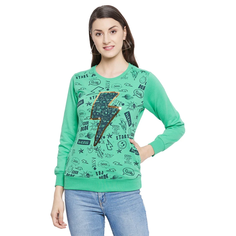 Duke Stardust Women Round Neck Sweatshirt (LFX637) L / Evergreen / Printed