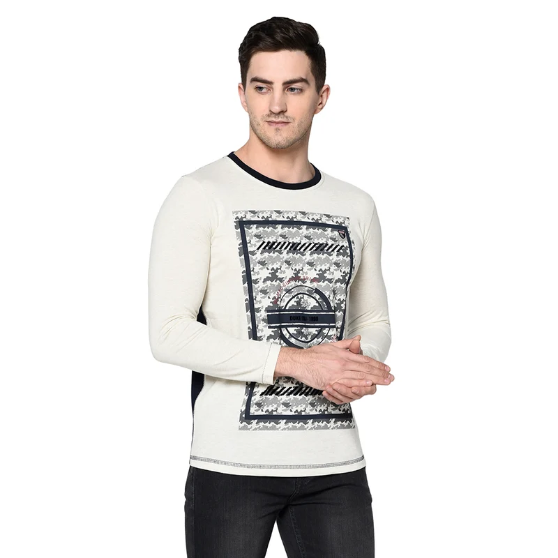 Duke Urban Men Stardust full Sleeve T-Shirt (LF3360) Ecru / XXL / Printed