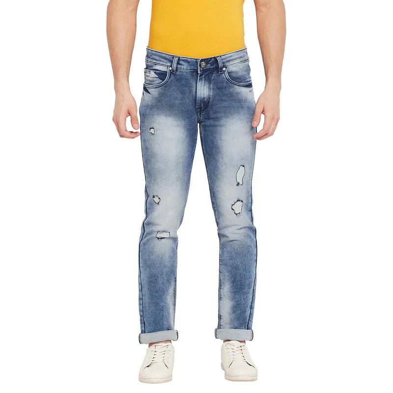 Duke Urban Men Comfort Fit Stretchable Distress Jeans (SDD8199) Light Blue / 32 / Washed