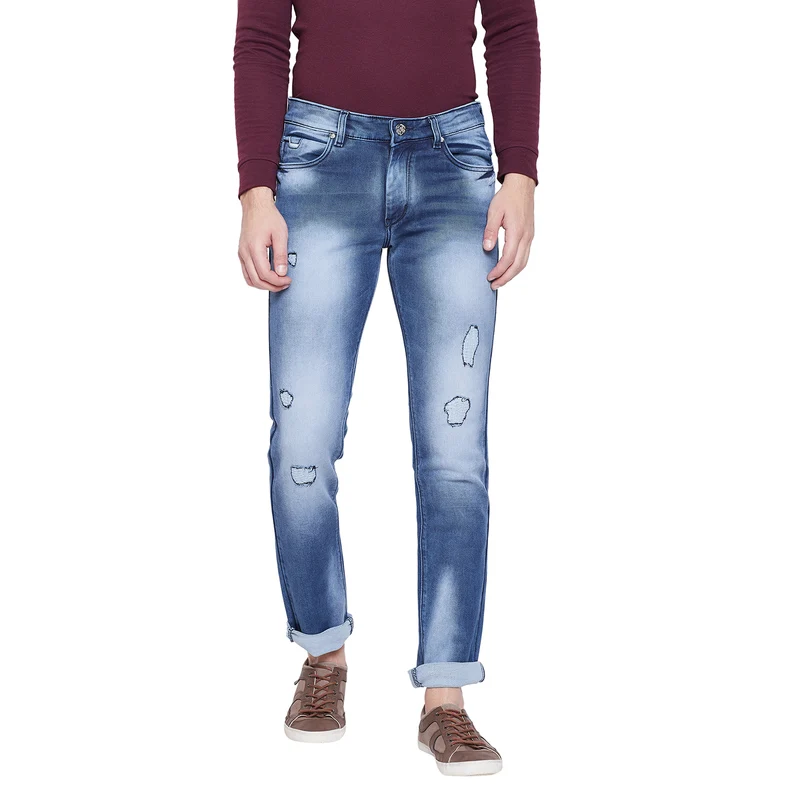 Duke Urban Men Comfort Fit Stretchable Distress Jeans (SDD8199) Medium Blue / 34 / Washed