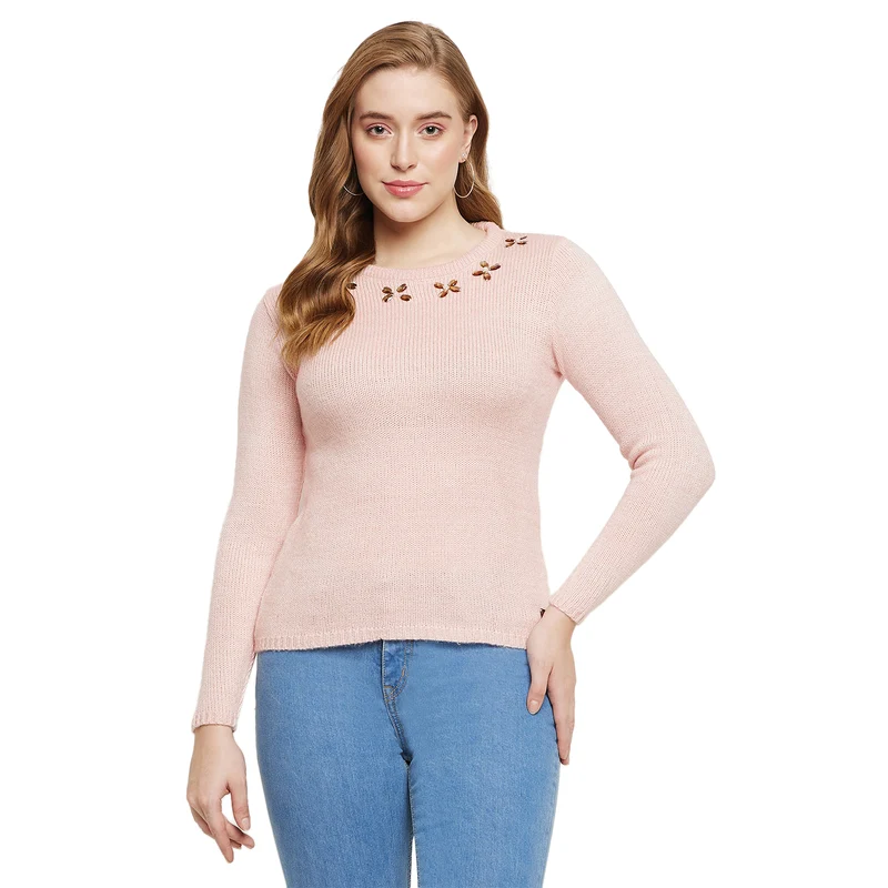 Duke Stardust Women Full Sleeve Round Neck Pullover (SDS840) Peach / XXL / Solid