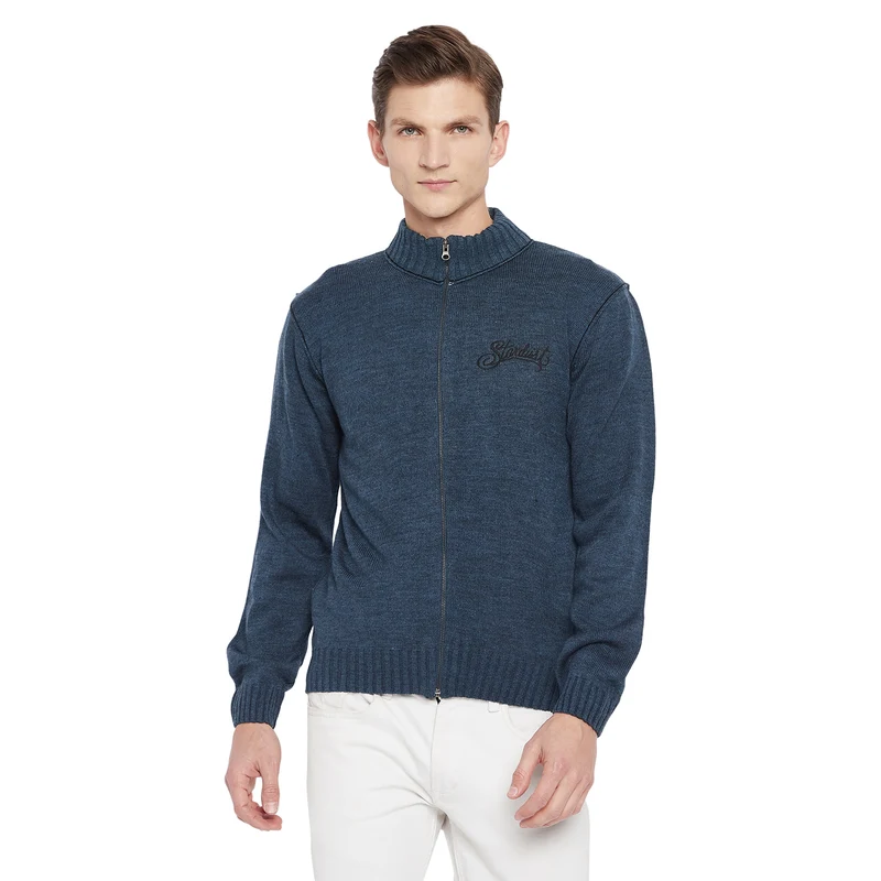 Duke Urban Men Full Sleeve Zipper Sweater (SDS527) S / Air Force / Solid
