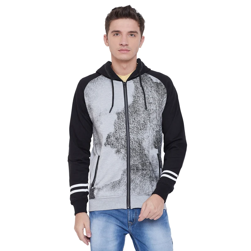 Duke Urban Men Zipper Hooded Sweatshirt (MTLF137) M.Grey Melange / L / Printed