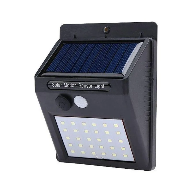 Luminária Solar Luminária Lâmpada Arandela Solar 30 Leds 6w Com Sensor De Presença Automático Preto