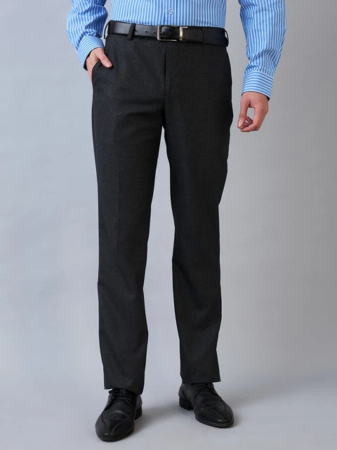 Park Avenue Men Black Regular Fit Checks Trouser 32 / Black