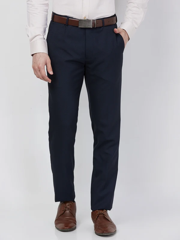 Raymond Men Blue Slim Fit Checks Trouser 34 / Blue