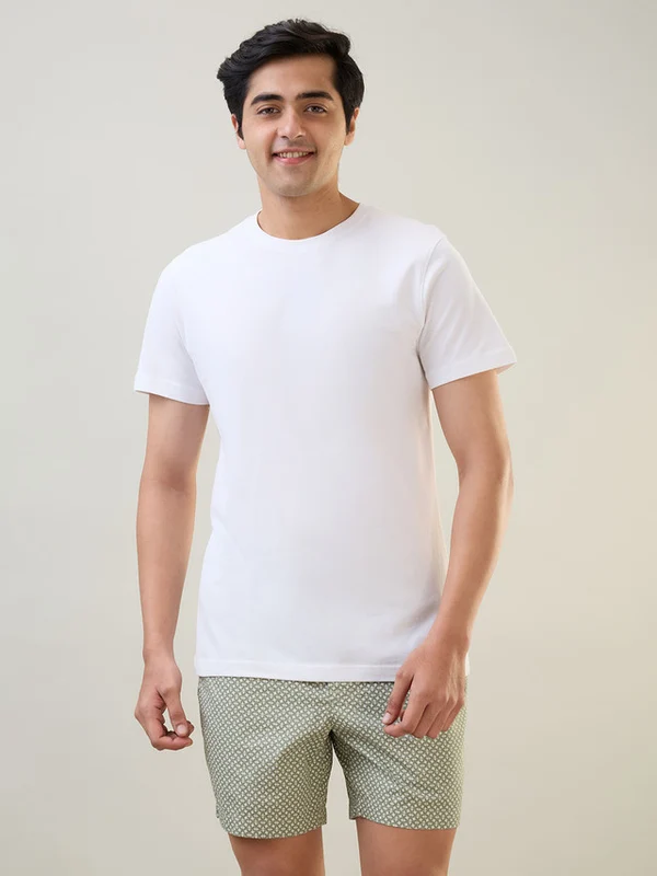 Sleepz Men White Regular Fit Solid Round Neck Collar T-Shirt M / White