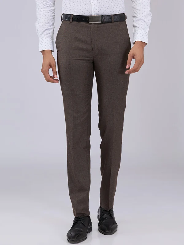 Raymond Men Brown Slim Fit Structure Trouser 32 / Brown