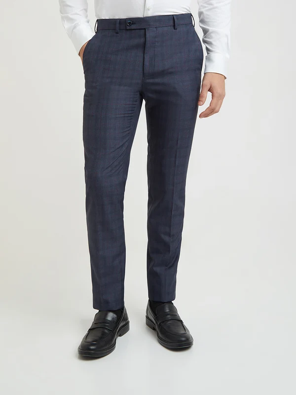 Raymond Men Blue Slim Fit Checks Trouser 38 / Blue
