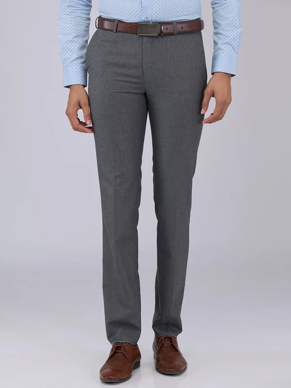 Raymond Men Grey Slim Fit Structure Trouser 30 / Grey