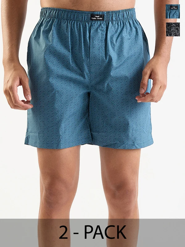 Park Avenue Men Multicolour Cotton Boxer Short Pack of 2 90 / Multi-Colour