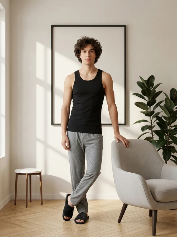 Park Avenue Men Black Cotton Vest L / Black