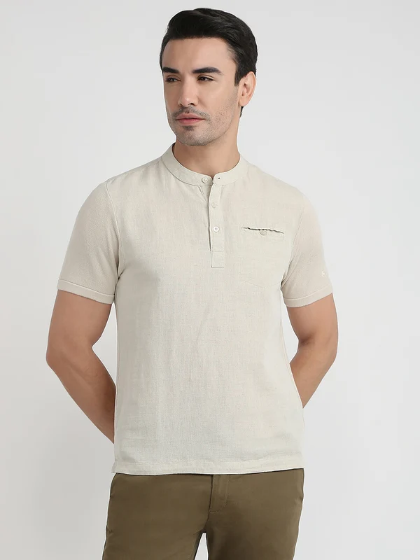 Parx Men Brown Regular Fit Solid Henley Neck Collar T-Shirt 46 / Brown