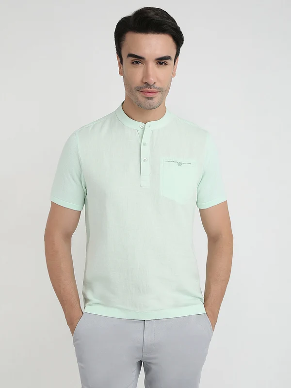 Parx Men Green Regular Fit Solid Henley Neck Collar T-Shirt 39 / Green