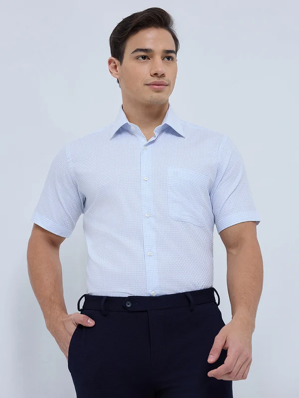 Raymond Men Blue Regular Fit Checks Formal Shirt 44 / Blue