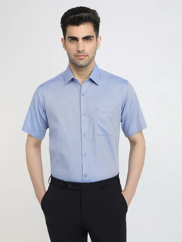 Raymond Men Blue Regular Fit Structure Formal Shirt 44 / Blue