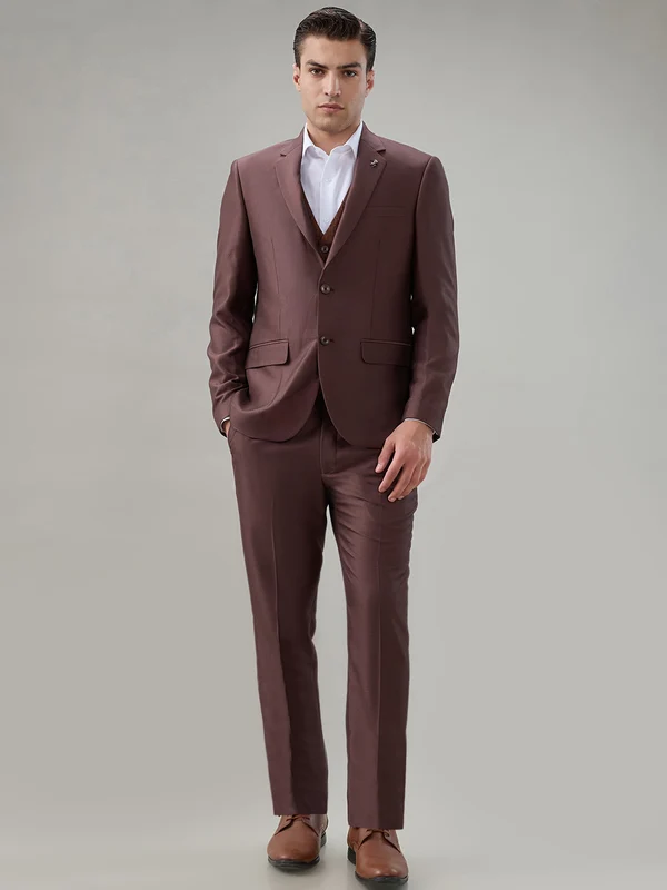 Raymond Men Brown Regular Fit Dobby Formal Suit 92 / Brown