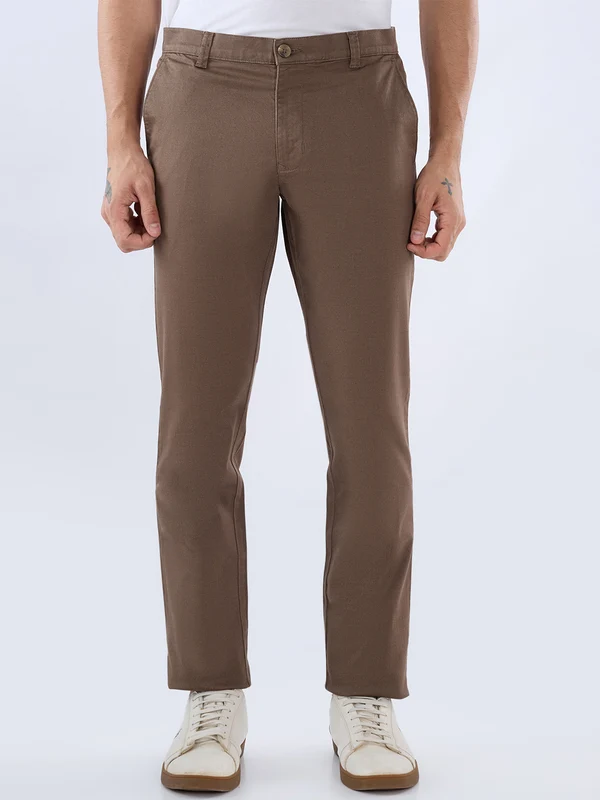 Parx Men Khaki Low Rise Tapered Fit Printed Trouser 34 / Khaki