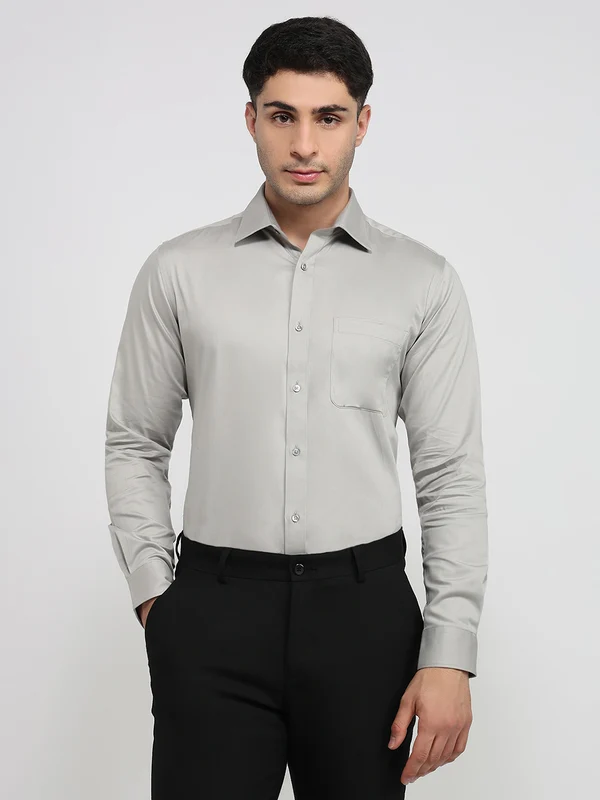 Raymond Men Grey Slim Fit Solid Formal Shirt 42 / Grey