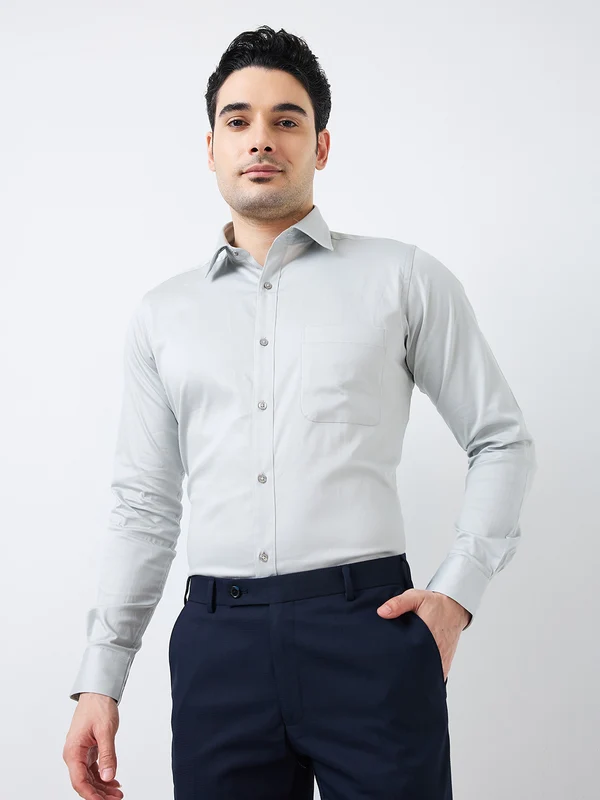 Raymond Men Grey Slim Fit Solid Formal Shirt 42 / Grey