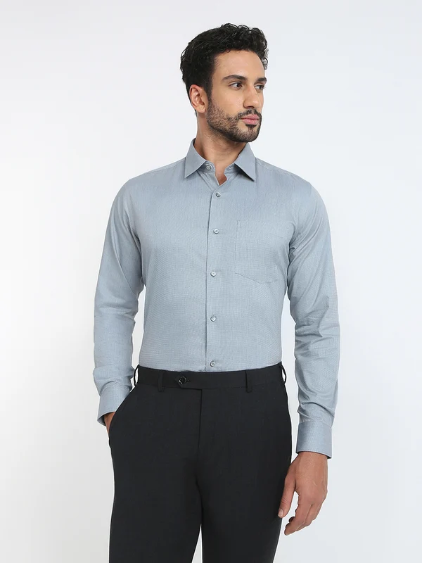 Raymond Men Grey Contemporary Fit Structure Formal Shirt 40 / Grey