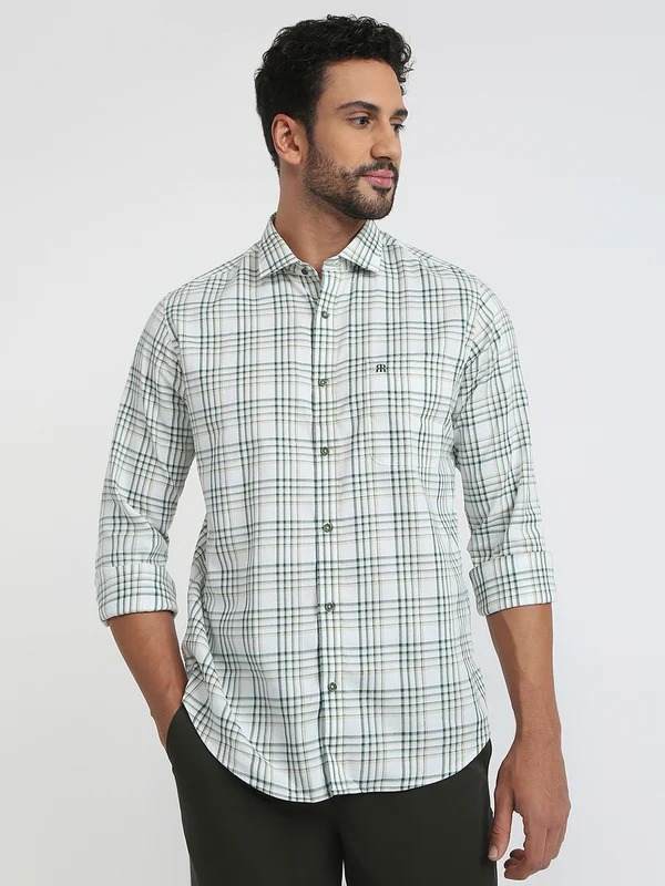Raymond Men Green Slim Fit Checks Casual Shirt 42 / Green