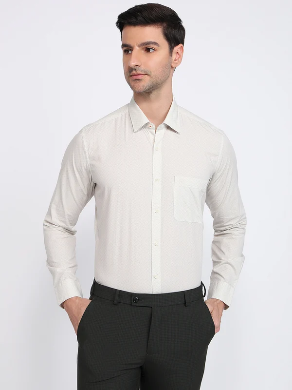 Raymond Men Grey Regular Fit Printed Casual Shirt 38 / Grey