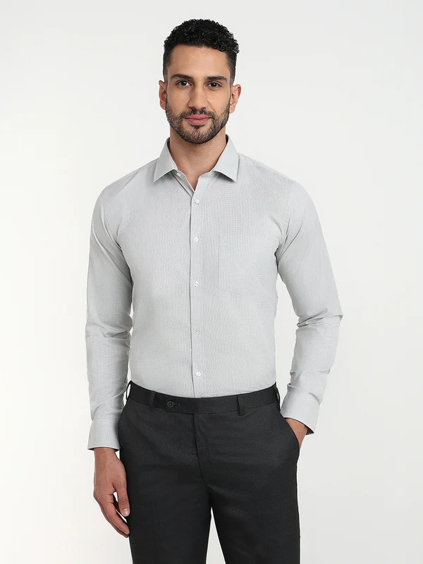 Park Avenue Men Grey Slim Fit Structure Formal Shirt 46 / Grey