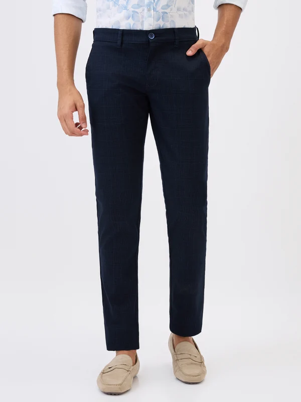 Parx Men Blue Low Rise Tapered Fit Printed Trouser 38 / Blue