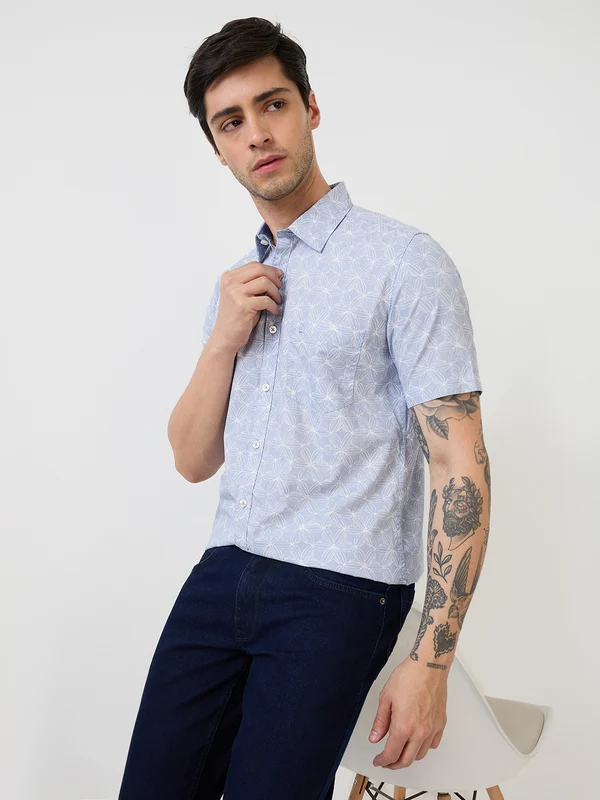 Parx Men Grey Slim Fit Printed Casual Shirt 40 / Grey