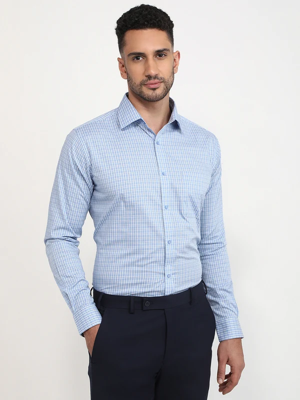 Raymond Men Blue Slim Fit Checks Formal Shirt 39 / Blue