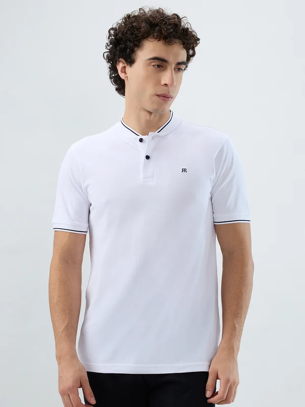 Raymond Men White Modern Fit Solid Polo Neck Collar T-Shirt 44 / White
