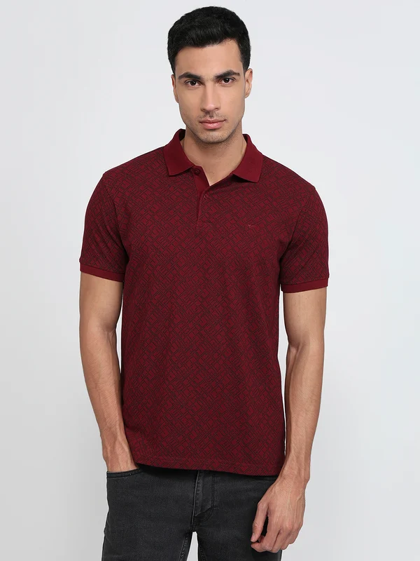 Park Avenue Men Maroon Slim Fit Printed Polo Neck Collar T-Shirt XL / Maroon