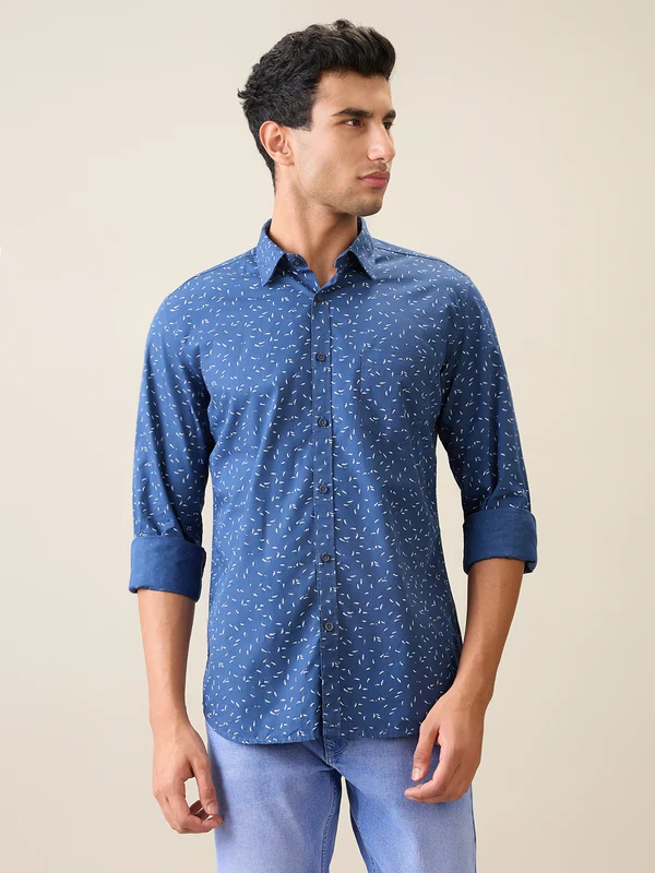Parx Men Blue Slim Fit Printed Casual Shirt 39 / Blue