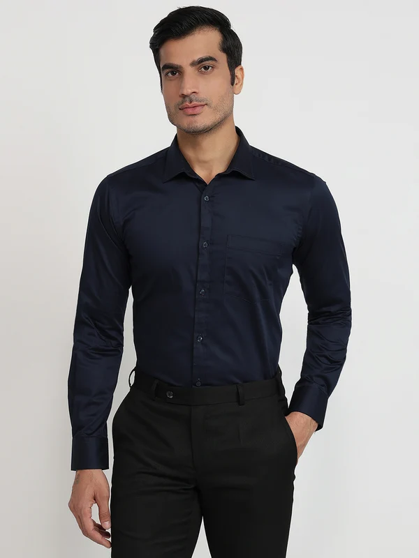 Park Avenue Men Blue Slim Fit Solid Formal Shirt 38 / Blue