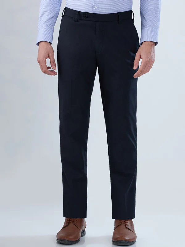 Raymond Men Blue Slim Fit Structure Trouser 30 / Blue