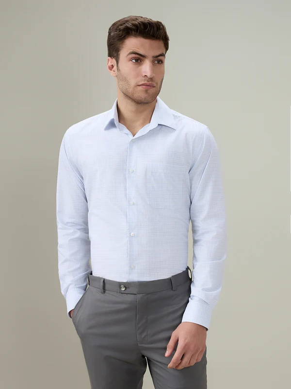 Raymond Men Blue Contemporary Fit Checks Formal Shirt 38 / Blue