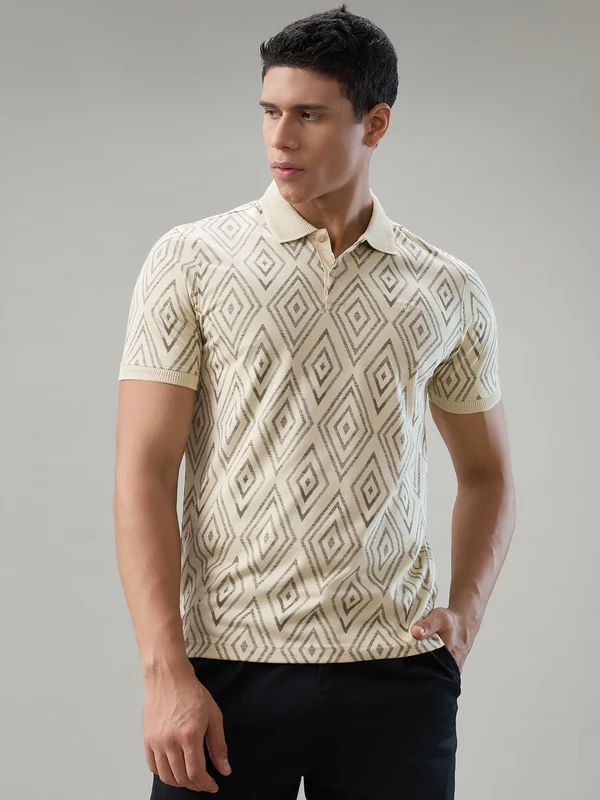 Park Avenue Men Brown Slim Fit Printed Polo Neck Collar T-Shirt 44 / Brown