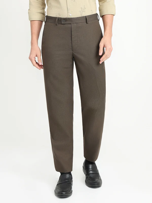 Park Avenue Men Brown Slim Fit Dobby Trouser 30 / Brown