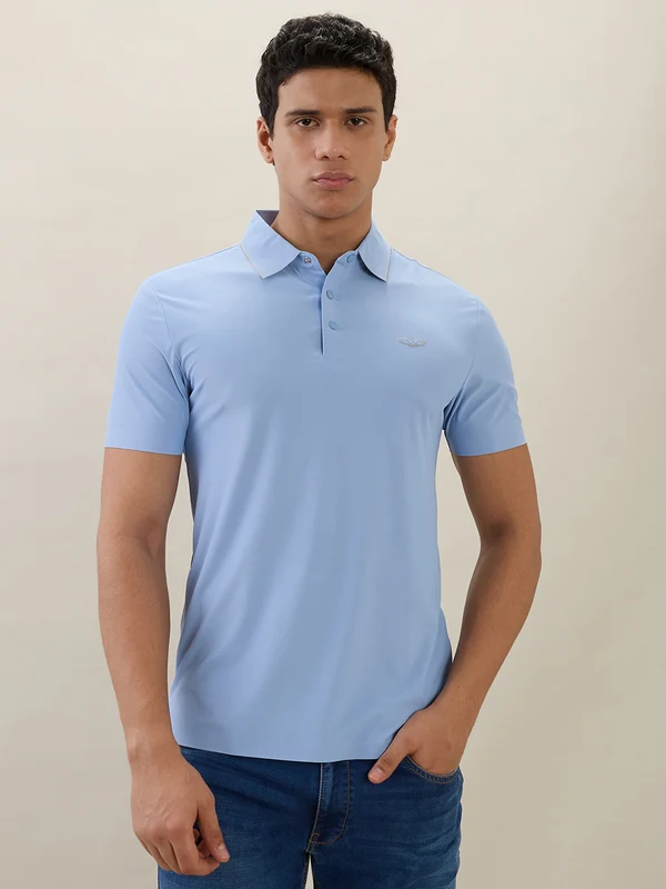 Park Avenue Men Blue Slim Fit Solid Polo Neck Collar T-Shirt 39 / Blue