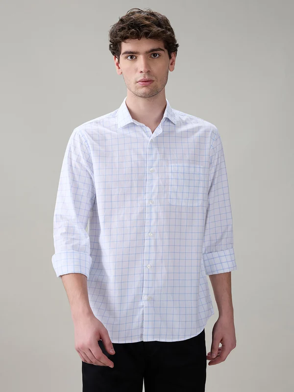 Raymond Men Blue Slim Fit Checks Casual Shirt 42 / Blue