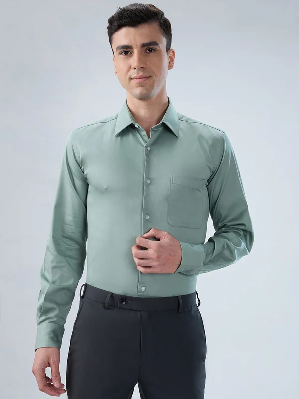 Park Avenue Men Green Modern Slim Fit Solid Formal Shirt 44 / Green