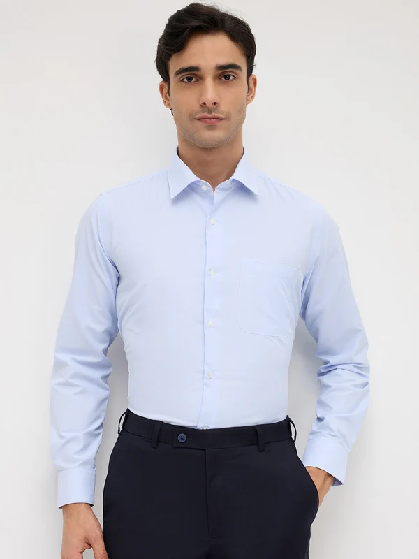 Park Avenue Men Blue Modern Slim Fit Structure Formal Shirt 46 / Blue