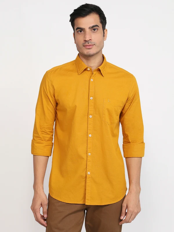 Parx Men Yellow Slim Fit Solid Casual Shirt 39 / Yellow