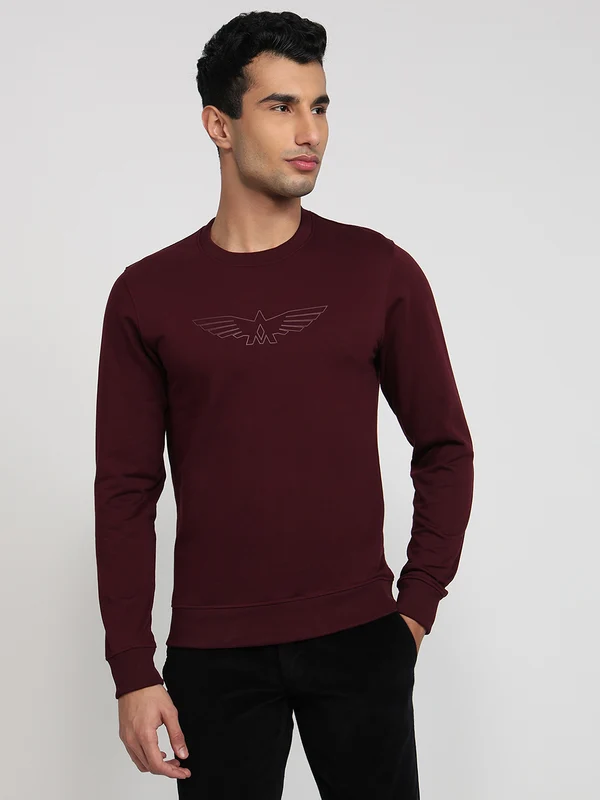 Park Avenue Men Red Slim Fit Solid Round Neck Collar Sweatshirt M / Red