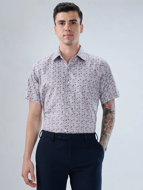 Park Avenue Men Brown Regular Fit Printed Formal Shirt 44 / Brown