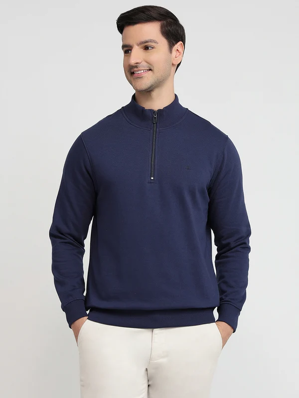 Raymond Men Blue Regular Fit Solid Sweatshirt 44 / Blue